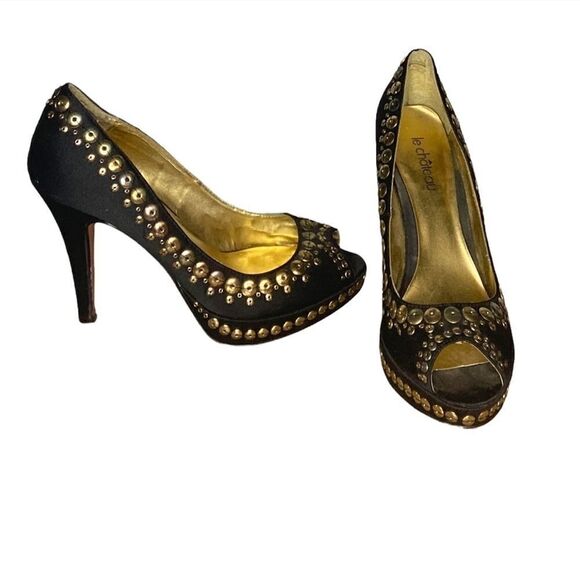 🌷le Chateau🌷Gorgeous Black Rhinestone Studded Pumps With Red Sole Gold Insole  - Picture 2 of 9